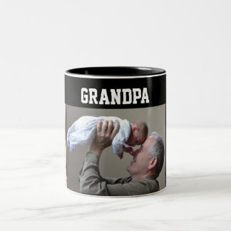 Modern 3 Photo Collage First Grandfather  Mug ツートーンマグカップ