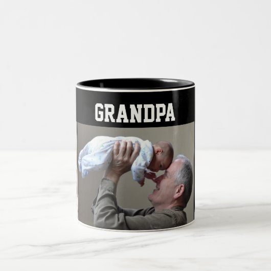 Modern 3 Photo Collage First Grandfather  Mug ツートーンマグカップ (中央)