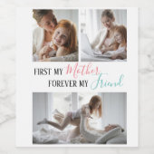 Modern 3 Photo Collage | Mother | Daughter ワインラベル (シングルラベル)