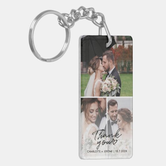 Modern 3 Photo Collage Wedding Thank You Custom キーホルダー (正面左)