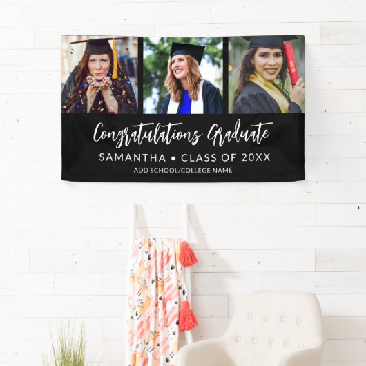 Modern 3 Photo Congratulations Black Graduation 横断幕 (インサイチュ)