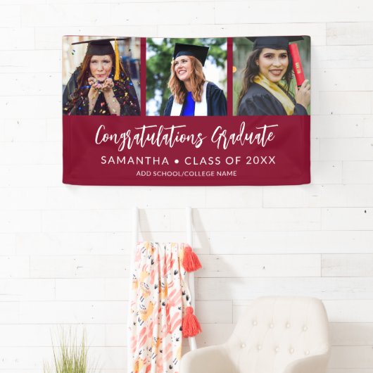 Modern 3 Photo Congratulations Maroon Graduation 横断幕 (インサイチュ)