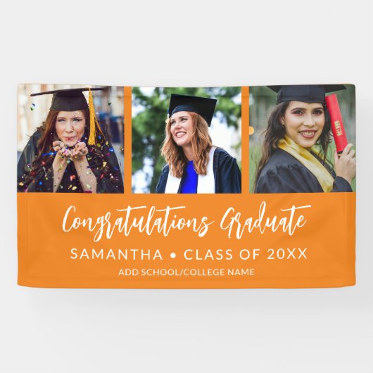 Modern 3 Photo Congratulations OrangeGraduation 横断幕 (横)