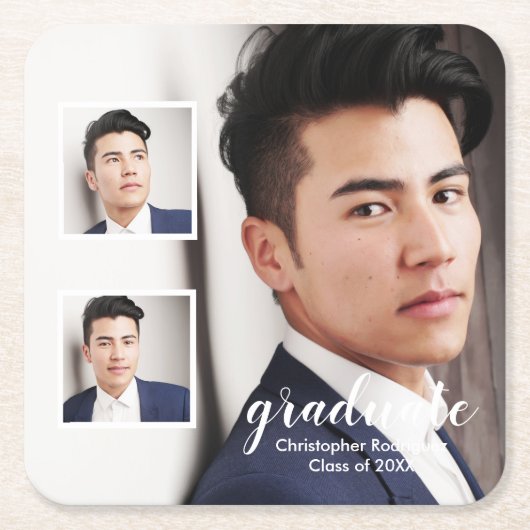 Modern 3 Photo Graduation スクエアペーパーコースター (正面)