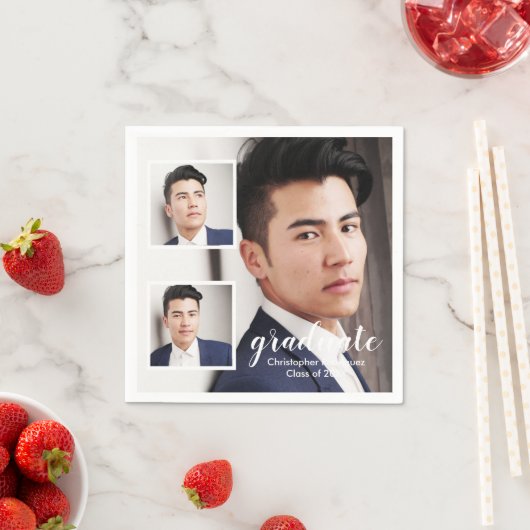 Modern 3 Photo Graduation スタンダードカクテルナプキン (インサイチュ)