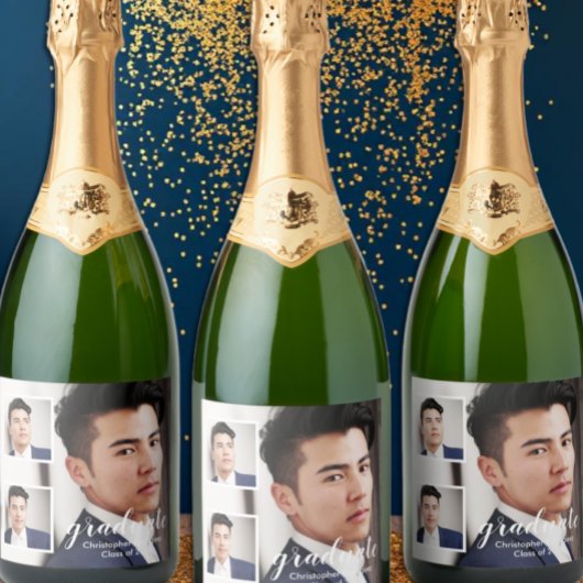 Modern 3 Photo Graduation スパークリングワインラベル