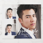 Modern 3 Photo Graduation スパークリングワインラベル (シングルラベル)