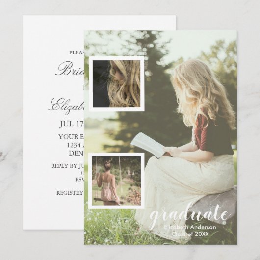Modern 3 Photo Graduation 招待状 (正面/裏面)