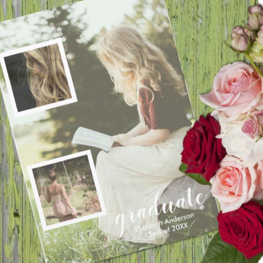 Modern 3 Photo Graduation Announcement 招待状