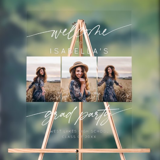 Modern 3 Photo Graduation Party  Welcome Script  アクリルサイン (ニュートラル)