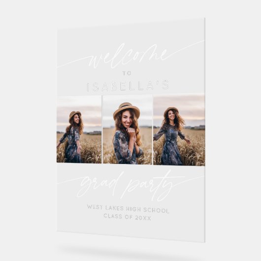 Modern 3 Photo Graduation Party  Welcome Script  アクリルサイン (傾斜)