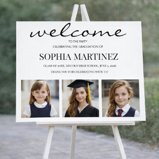 Modern 3 Photo Graduation Welcome Sign ポスター