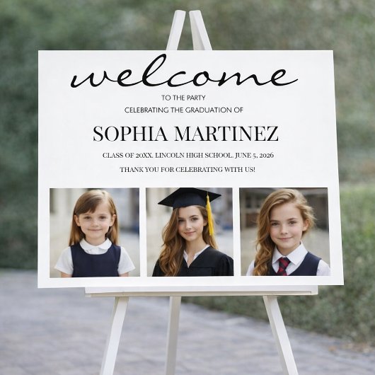 Modern 3 Photo Graduation Welcome Sign ポスター