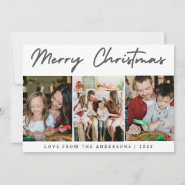 Modern 3 Photo Grid Merry Christmas Family シーズンカード