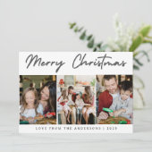 Modern 3 Photo Grid Merry Christmas Family シーズンカード (スタンド正面)