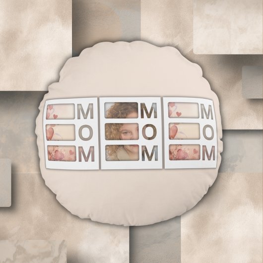 Modern 3 Photo Grid Mom Birthday Keepsake ラウンドクッション