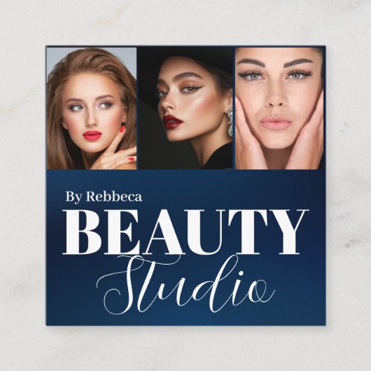 Modern 3 Photo Hair Stylist Makeup Artist QR Code  スクエア名刺 (正面)