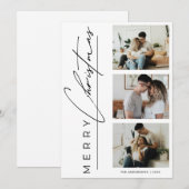 Modern 3 Photo Minimalist Merry Christmas Script シーズンカード (正面/裏面)