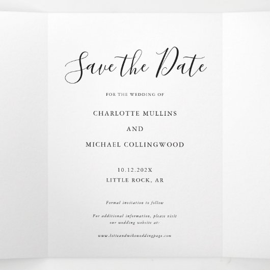 Modern 3 Photo Script Wedding Save the Date 三つ折り案内状 (内部中)