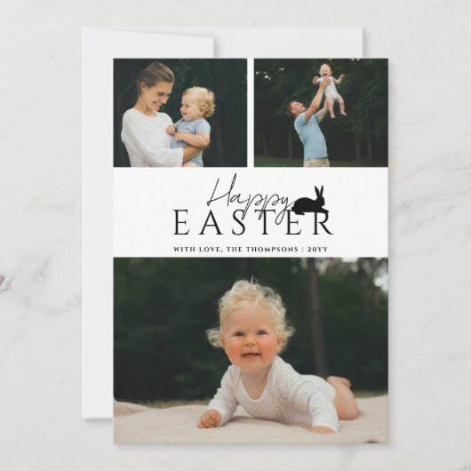 Modern 3 Photo Template And Bunny Minimal Easter カード (正面)