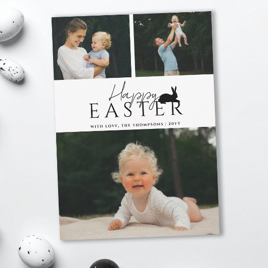Modern 3 Photo Template And Bunny Minimal Easter カード
