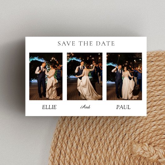 Modern 3-Photo Wedding Collage | Elegant Script 招待状