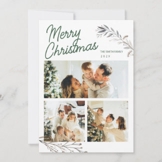 Modern 3 Photos Elegant Christmas Greeting Holiday シーズンカード