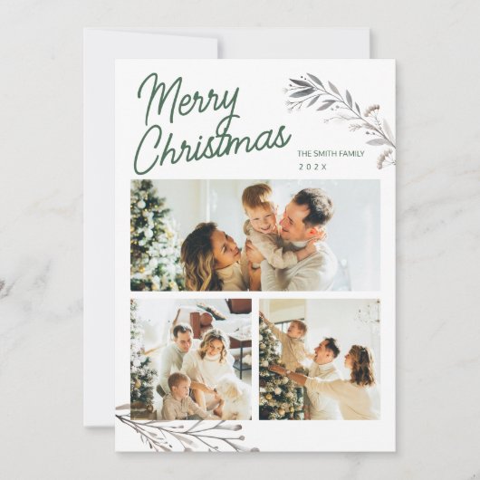Modern 3 Photos Elegant Christmas Greeting Holiday シーズンカード (正面)