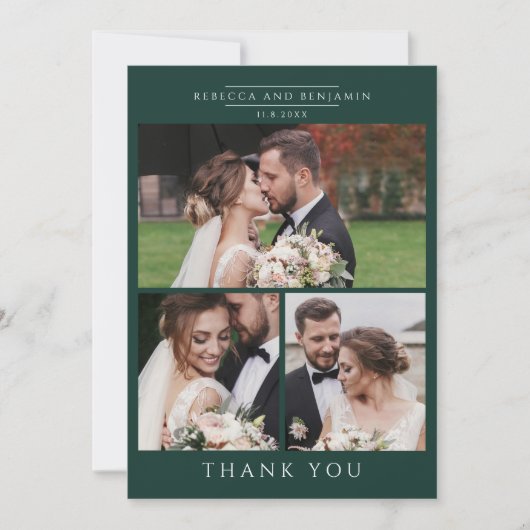 Modern 3 Photos Hand-Lettered Wedding サンキューカード (正面)