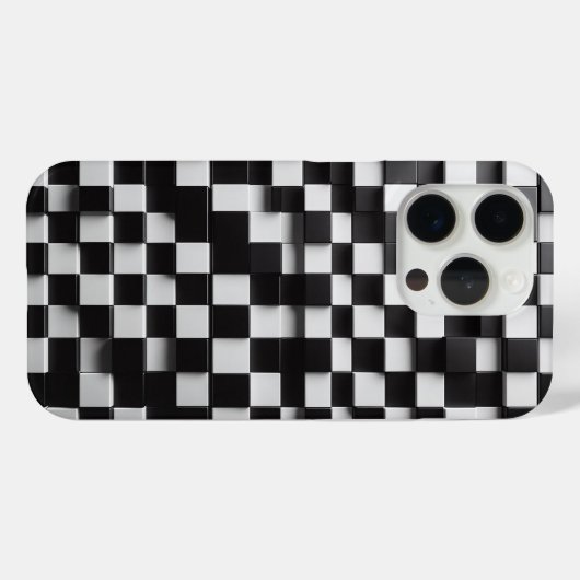 Modern 3D Black & White Checkerboard Phone Case  Case-Mate iPhoneケース (裏面 (横))