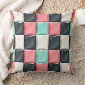 Modern 3D Curved Tile Pattern in Pastel & Charcoal クッション (ブランケット)