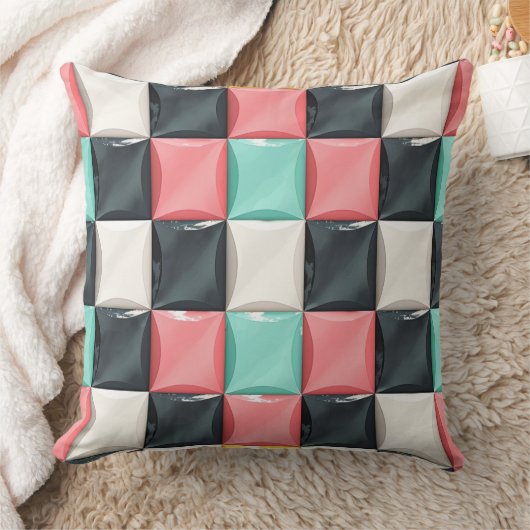 Modern 3D Curved Tile Pattern in Pastel & Charcoal クッション (ブランケット)