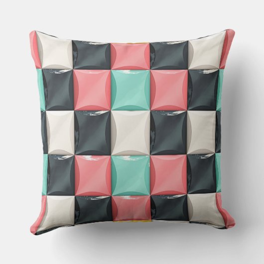 Modern 3D Curved Tile Pattern in Pastel & Charcoal クッション (裏面)