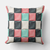 Modern 3D Curved Tile Pattern in Pastel & Charcoal クッション (正面)