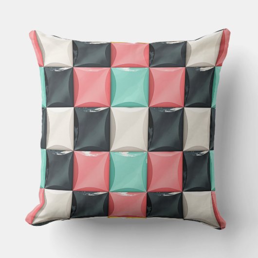 Modern 3D Curved Tile Pattern in Pastel & Charcoal クッション (正面)