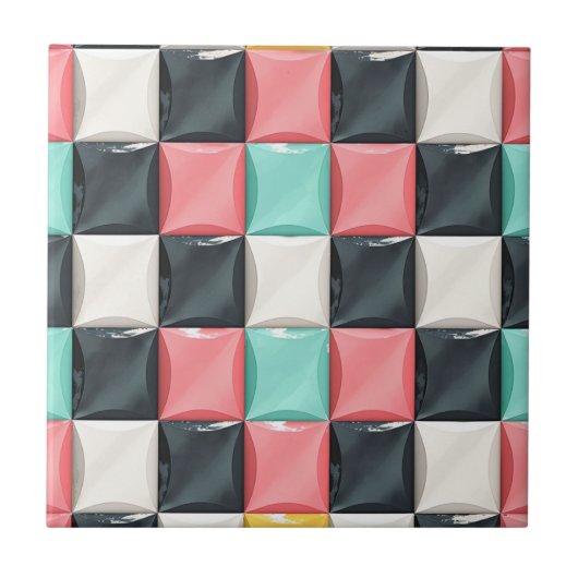 Modern 3D Curved Tile Pattern in Pastel & Charcoal タイル (正面)
