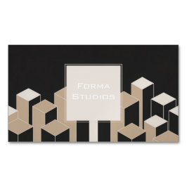 Modern 3D Geometric Columns Black Beige Architech マグネット名刺