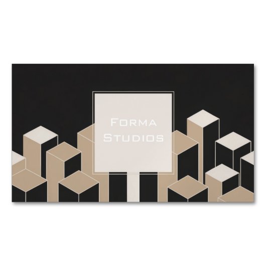 Modern 3D Geometric Columns Black Beige Architech マグネット名刺 (正面)