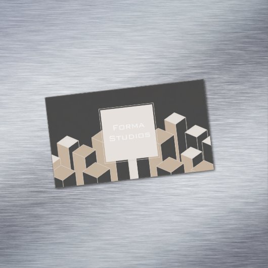 Modern 3D Geometric Columns Black Beige Architech マグネット名刺 (インサイチュ)