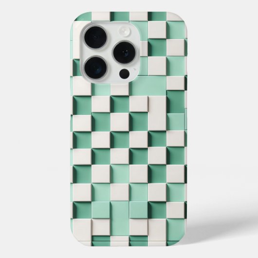 Modern 3D Geometric Cube Case - Mint Green & White Case-Mate iPhoneケース (裏面)