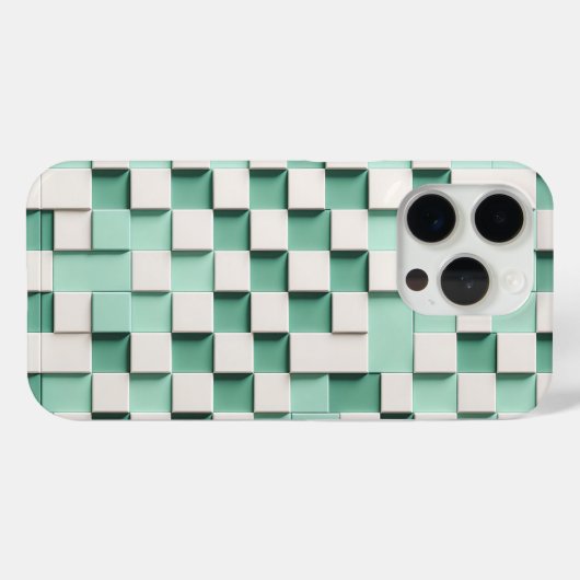 Modern 3D Geometric Cube Case - Mint Green & White Case-Mate iPhoneケース (裏面 (横))