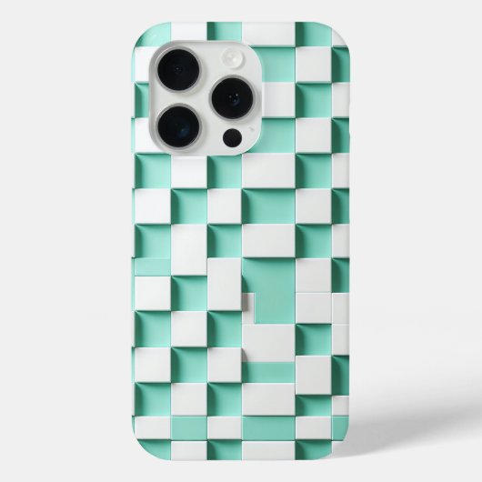 Modern 3D Geometric Cube Case - Mint Green & White Case-Mate iPhoneケース (裏面)