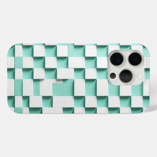 Modern 3D Geometric Cube Case - Mint Green & White Case-Mate iPhoneケース (裏面 (横))