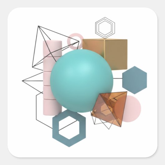 Modern 3D Geometric Shapes Design Sticker スクエアシール (正面)