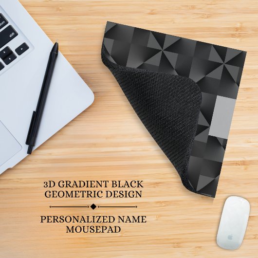 Modern 3D Gradient Black Diamond Geometric Pattern マウスパッド