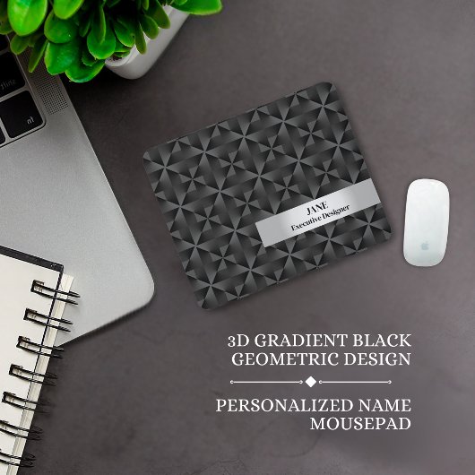 Modern 3D Gradient Black Diamond Geometric Pattern マウスパッド