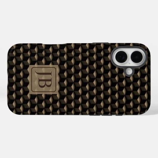 Modern 3D Monogram, Geometric Bronze Pattern Case-Mate iPhoneケース (裏面 (横))