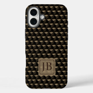 Modern 3D Monogram, Geometric Bronze Pattern iPhone 16 Plusケース