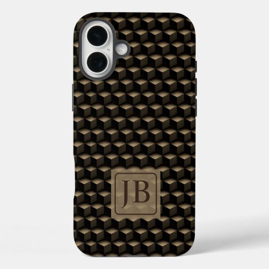 Modern 3D Monogram, Geometric Bronze Pattern Case-Mate iPhoneケース (裏面)