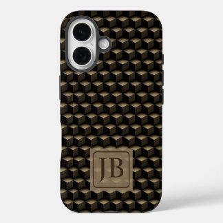Modern 3D Monogram, Geometric Bronze Pattern iPhone 16ケース